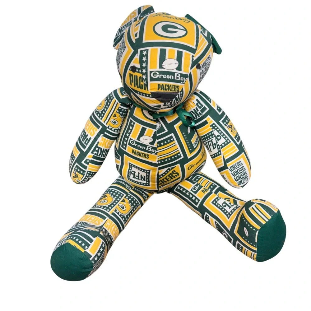 Green‎ Bay Packers Plush homemade Stuffed Teddy Bear Football Green Gold 24